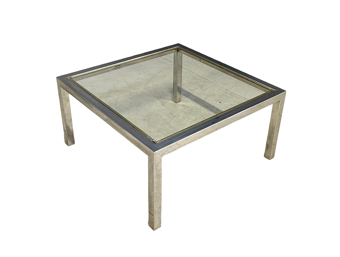 Coffee table in Brass and chrome-plated metal