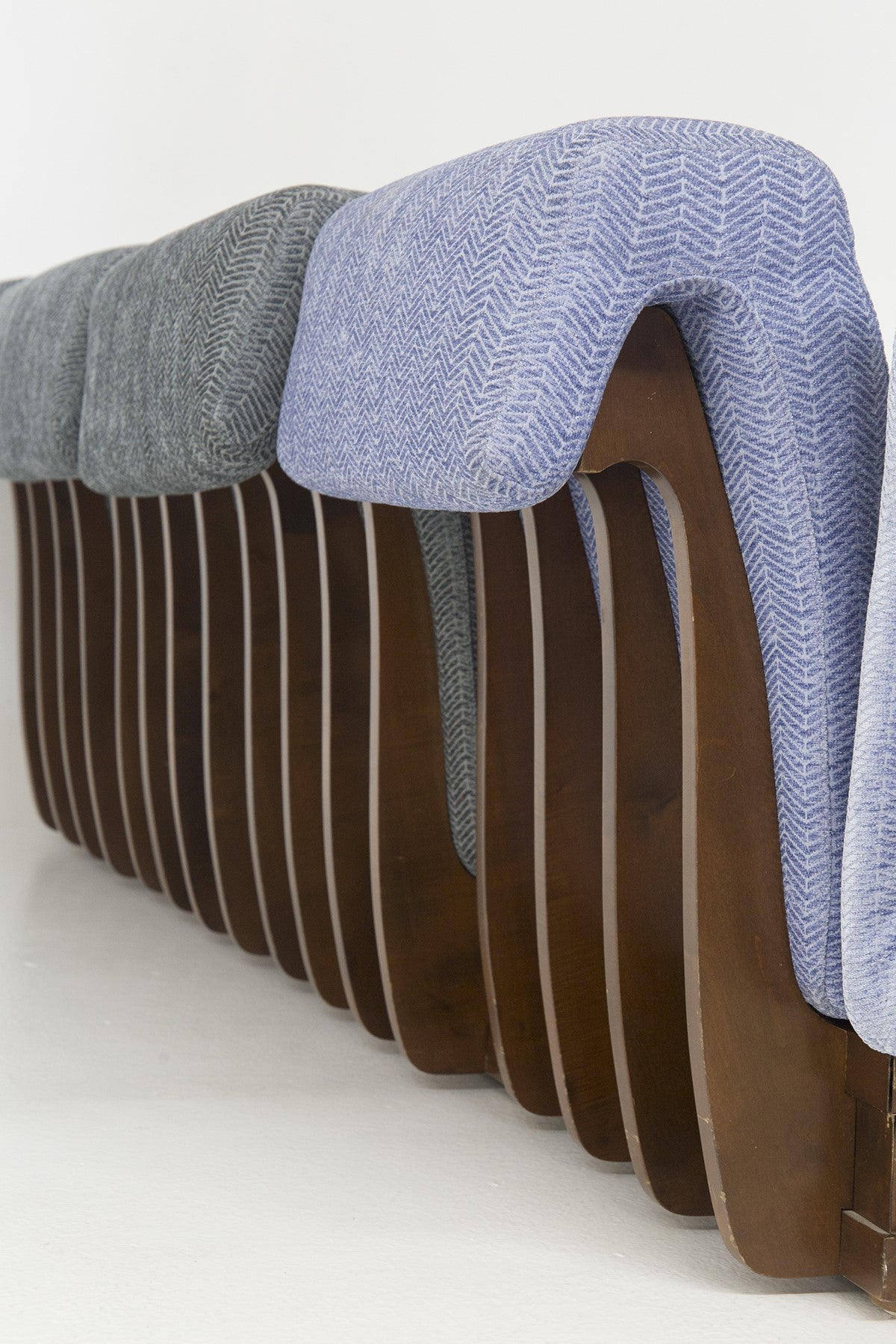 Modular sofa of wood and fabric by Luciano Frigerio, 1970s