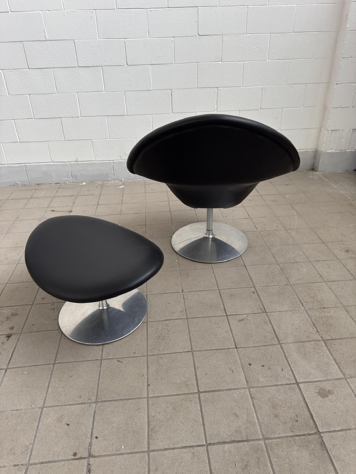 Pierre Paulin, Black Big Globe Lounge Chair with Ottoman