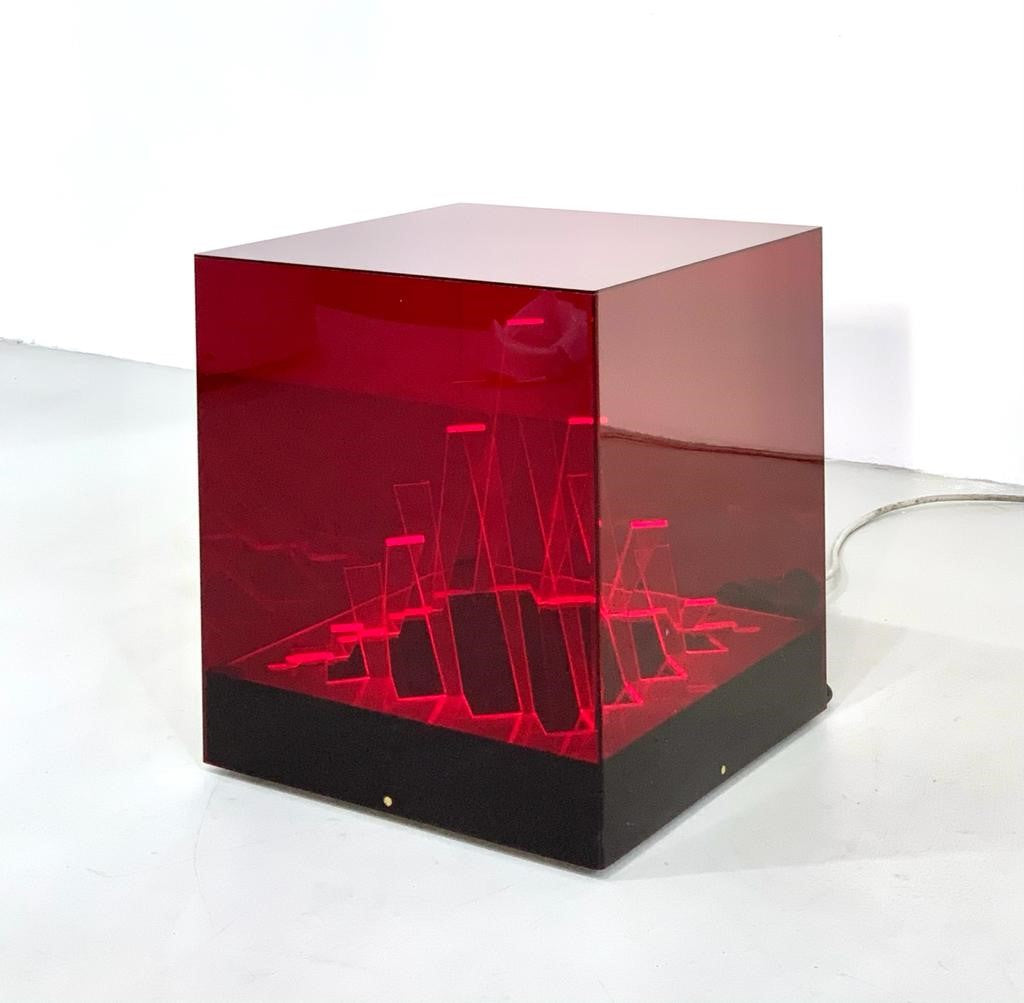 Cubo di Teo red table lamp, 1960s