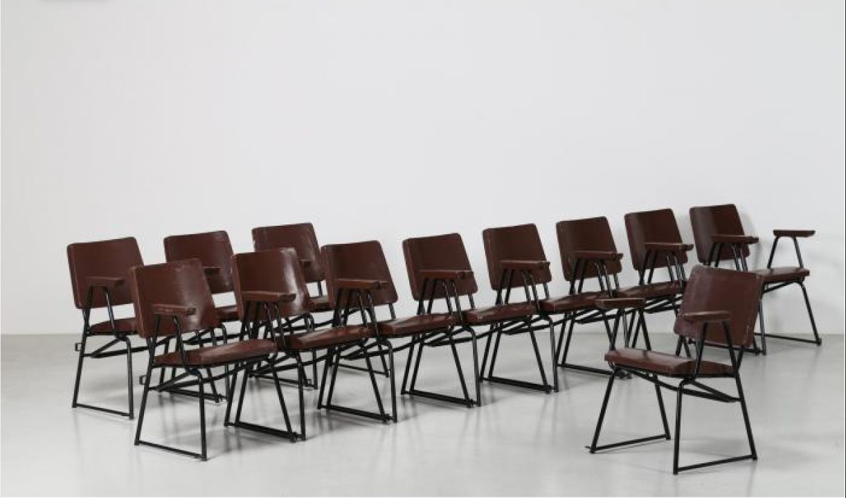 BBPR Lacquered Wood and Iron Rod Living Room Set for Michelin Sport Club, D.A.M.I., 1930s, Set of 12