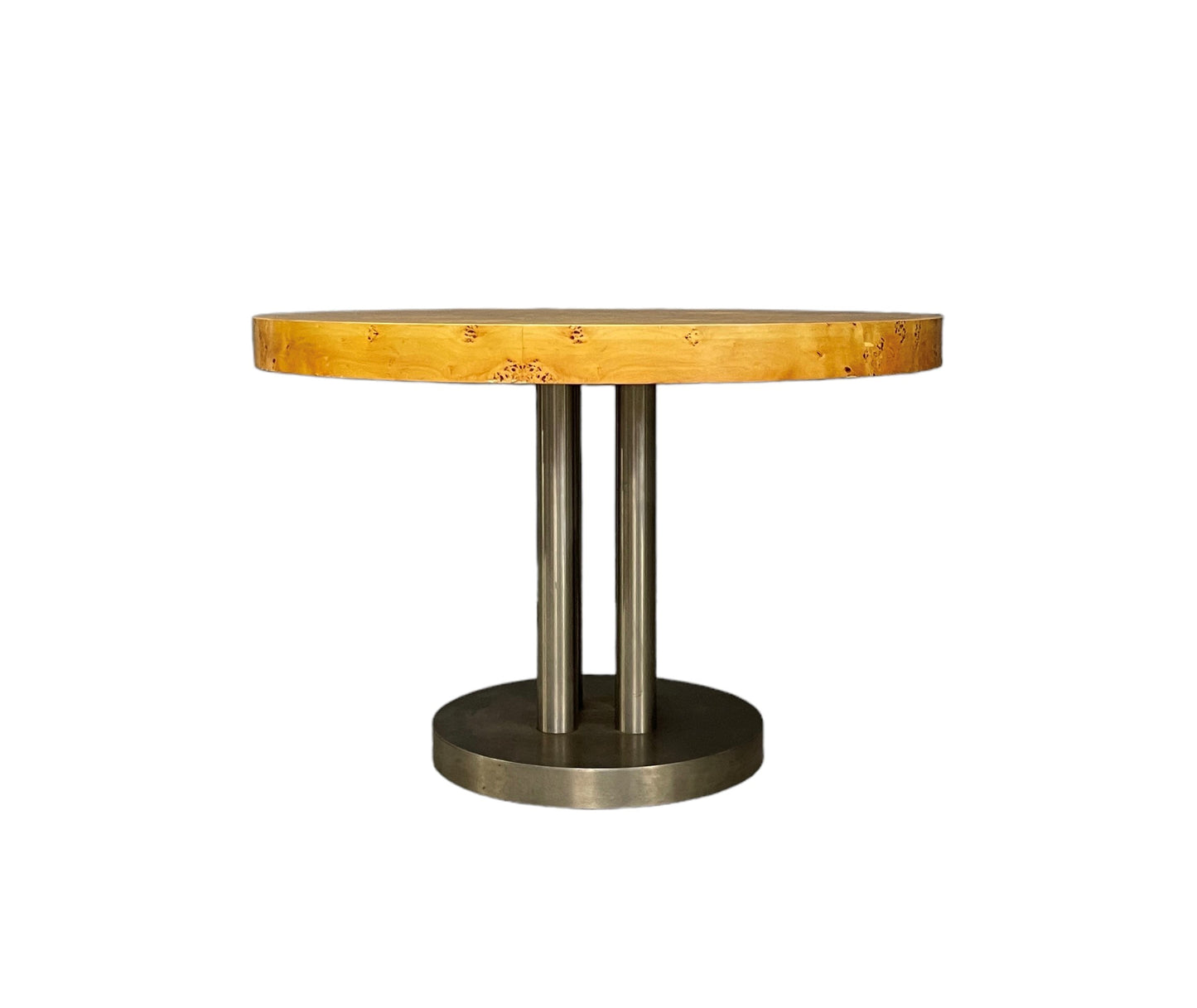 Round table in briar wood and metal, 1980s