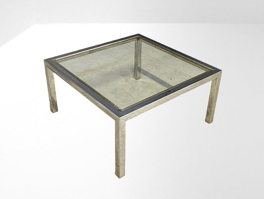 Coffee table in Brass and chrome-plated metal