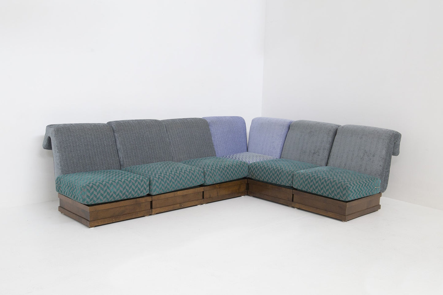 Modular sofa of wood and fabric by Luciano Frigerio, 1970s