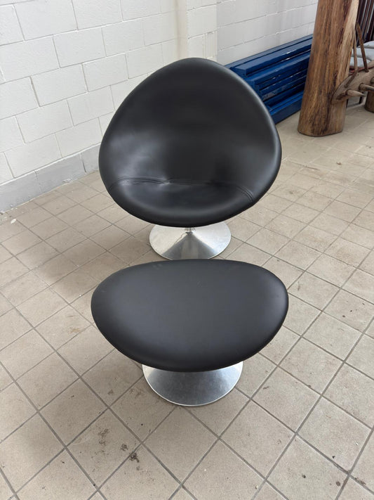 Pierre Paulin, Black Big Globe Lounge Chair with Ottoman